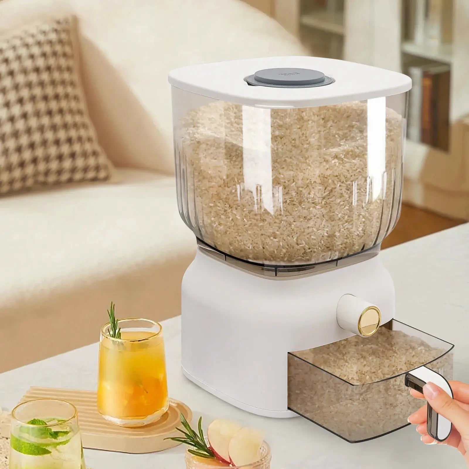 22Lbs Rice Dispenser,Large Sealed Grain Storage Container with Rice Cup Food Dispenser Kitchen Organizer for Rice, Beans, Grains from PriceLows™