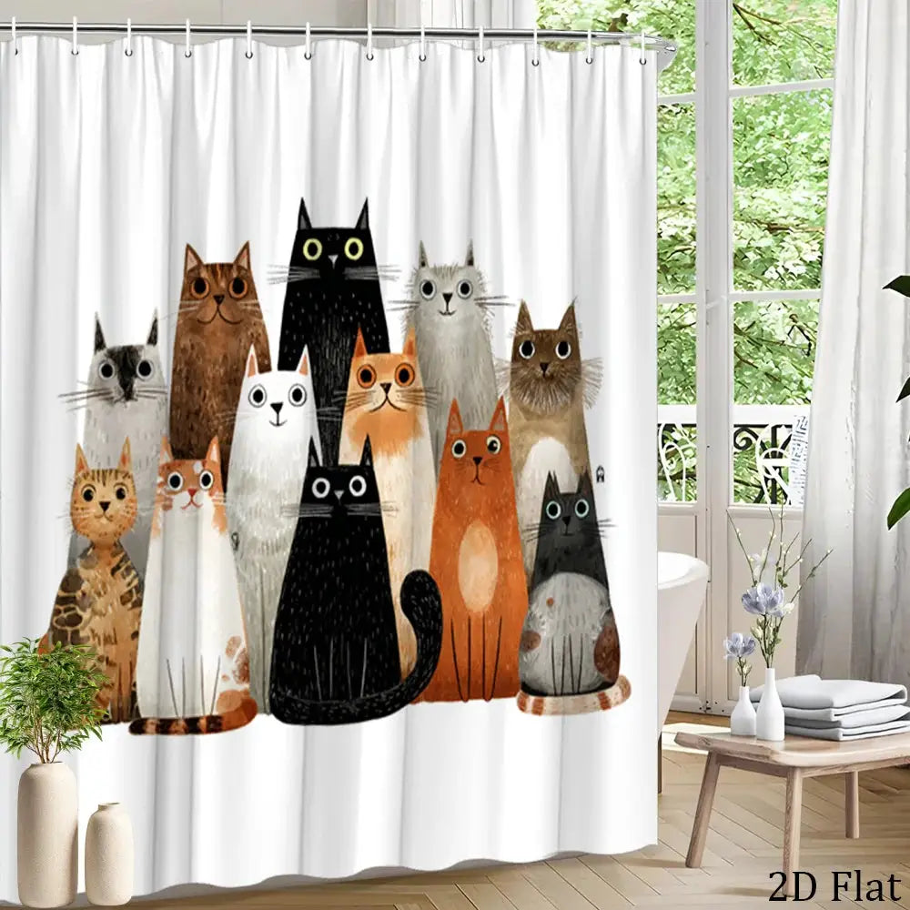 Adorable Dog Cat Pet Family Shower Curtain Bath Liner Waterproof Bathroom Decor Curtain Cartoon Animal Prints 180x200cm from PriceLows™