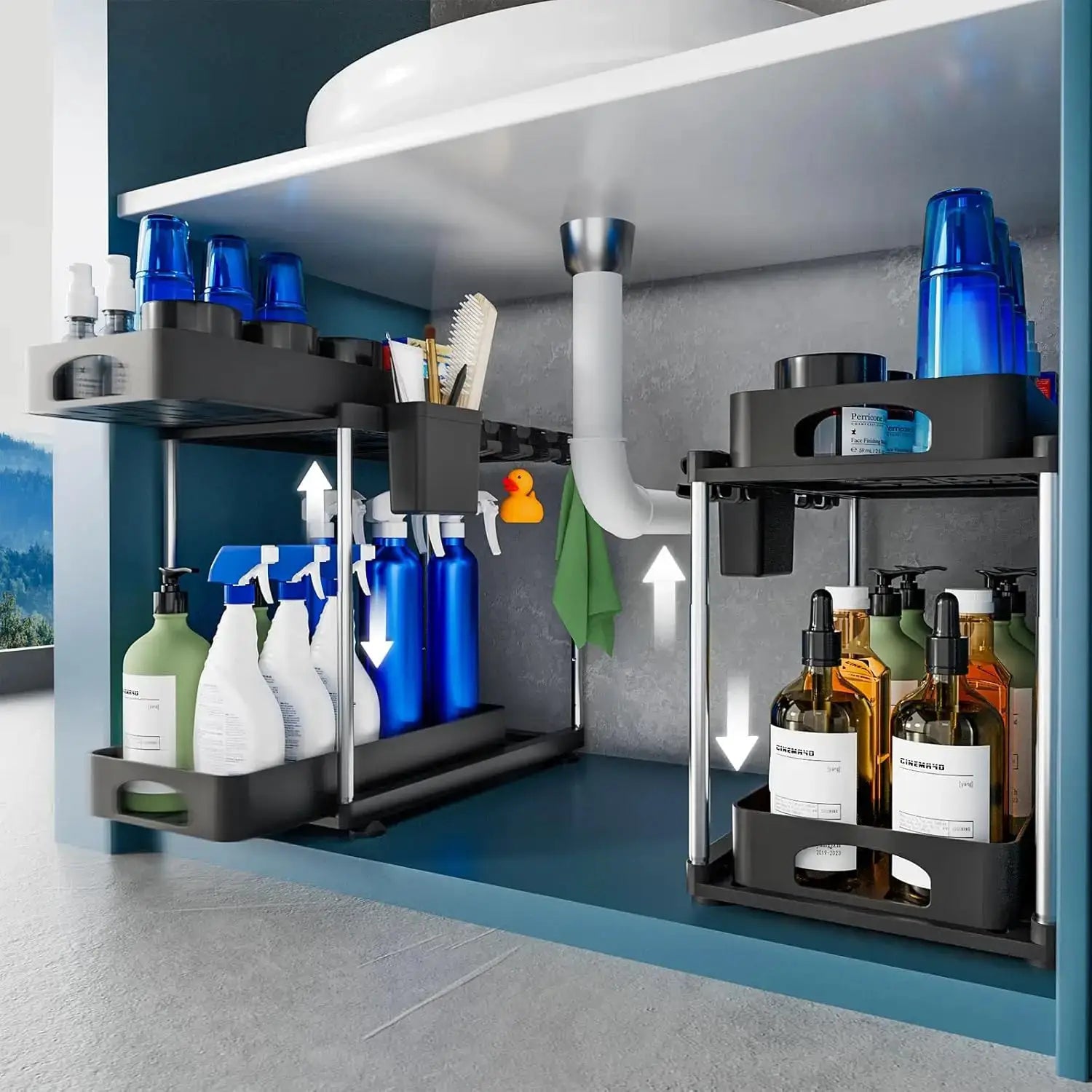 2 Pack Under Sink Organizers and Storage, Double Sliding Kitchen Cabinet Organizer, Adjustable Countertop Organizer from PriceLows™