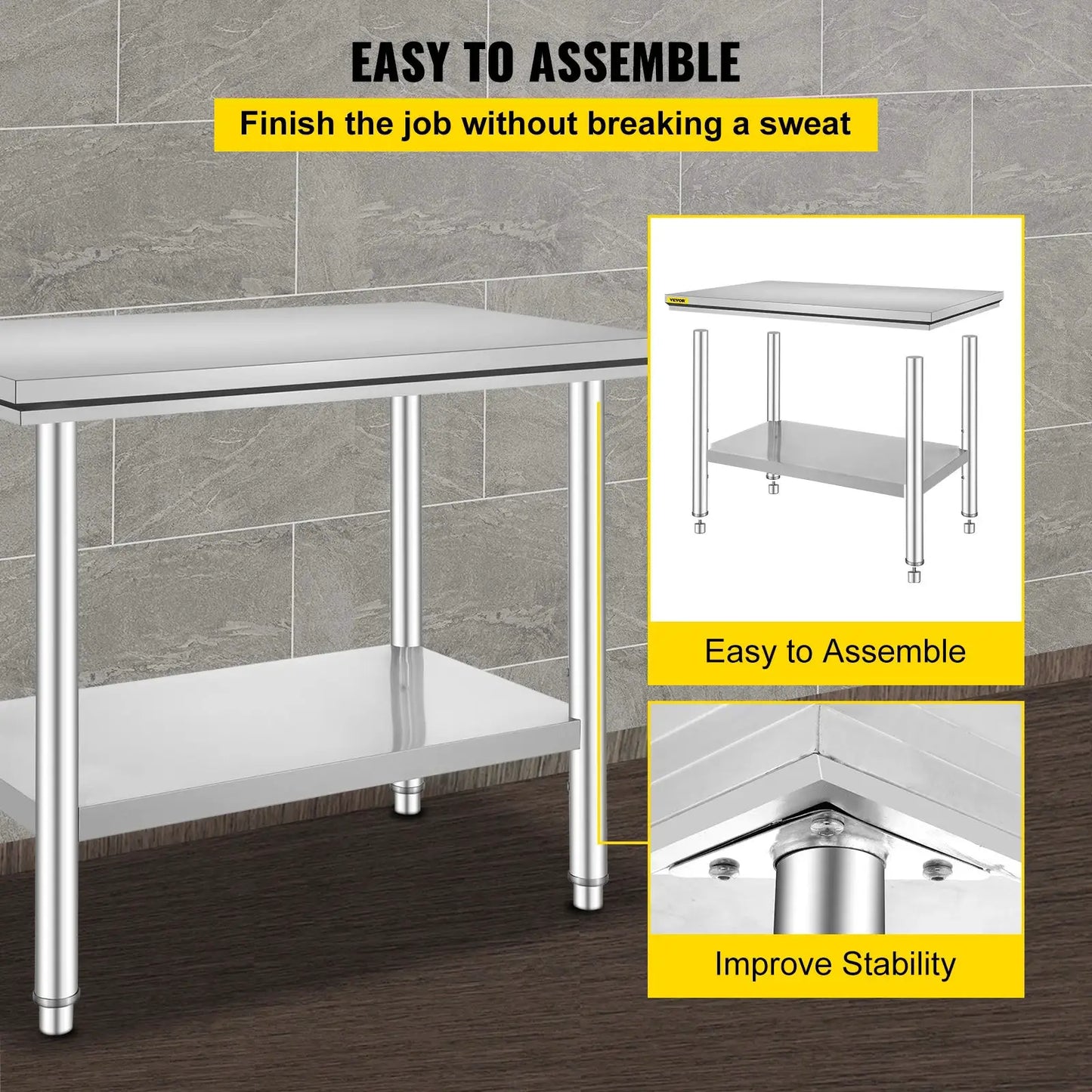 SucceBuy Kitchen Work Bench Commercial Catering Table Worktable with Undershelf Stainless Steel 330LBS 286LBS Restaurant Garage from PriceLows™