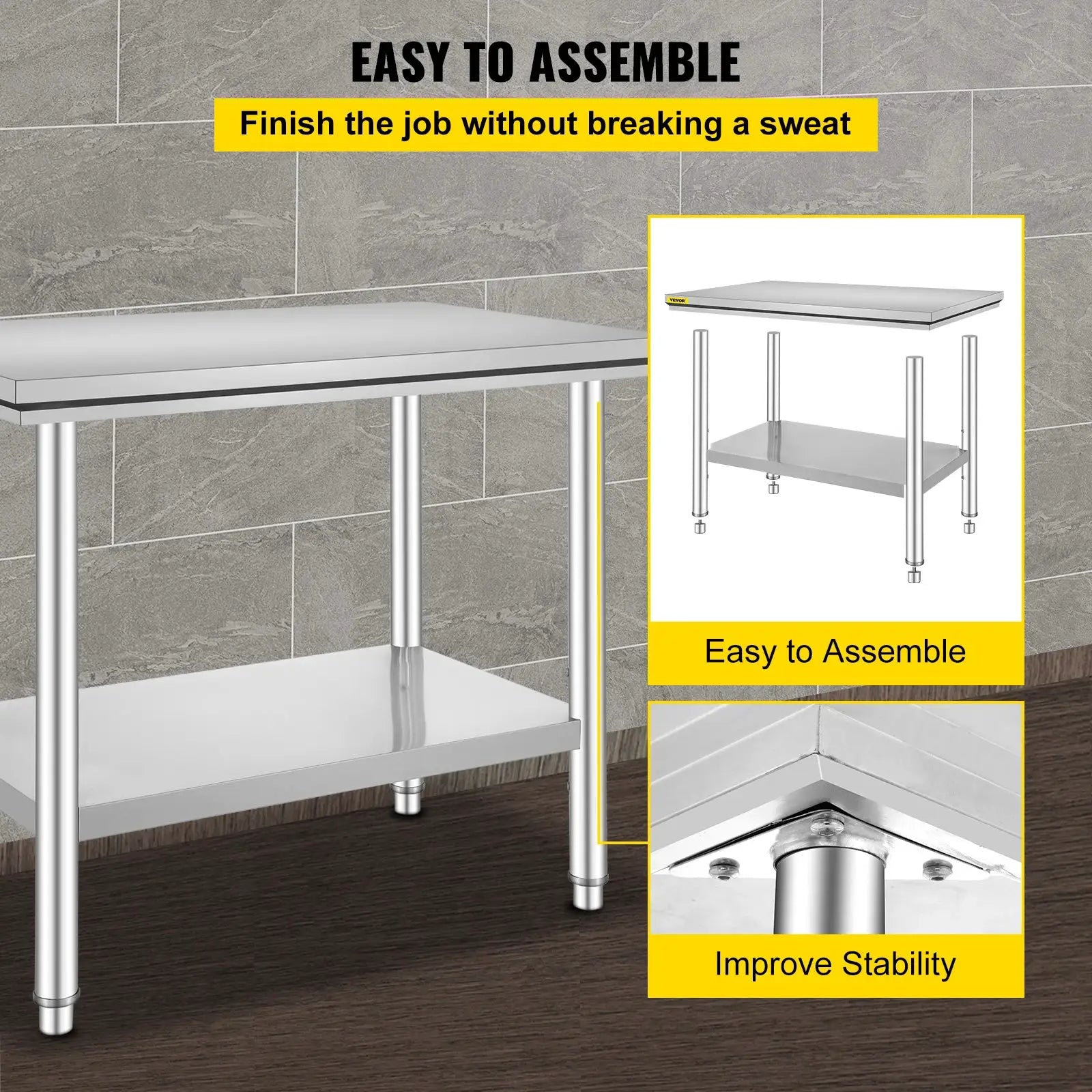SucceBuy Kitchen Work Bench Commercial Catering Table Worktable with Undershelf Stainless Steel 330LBS 286LBS Restaurant Garage from PriceLows™