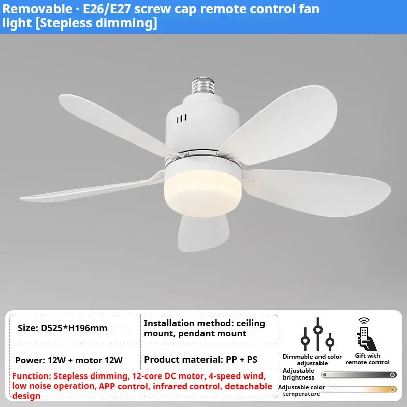 Ceiling Fan | E27 Base Remote 4 Speeds | Bulb Included | 52.5cm Diameter