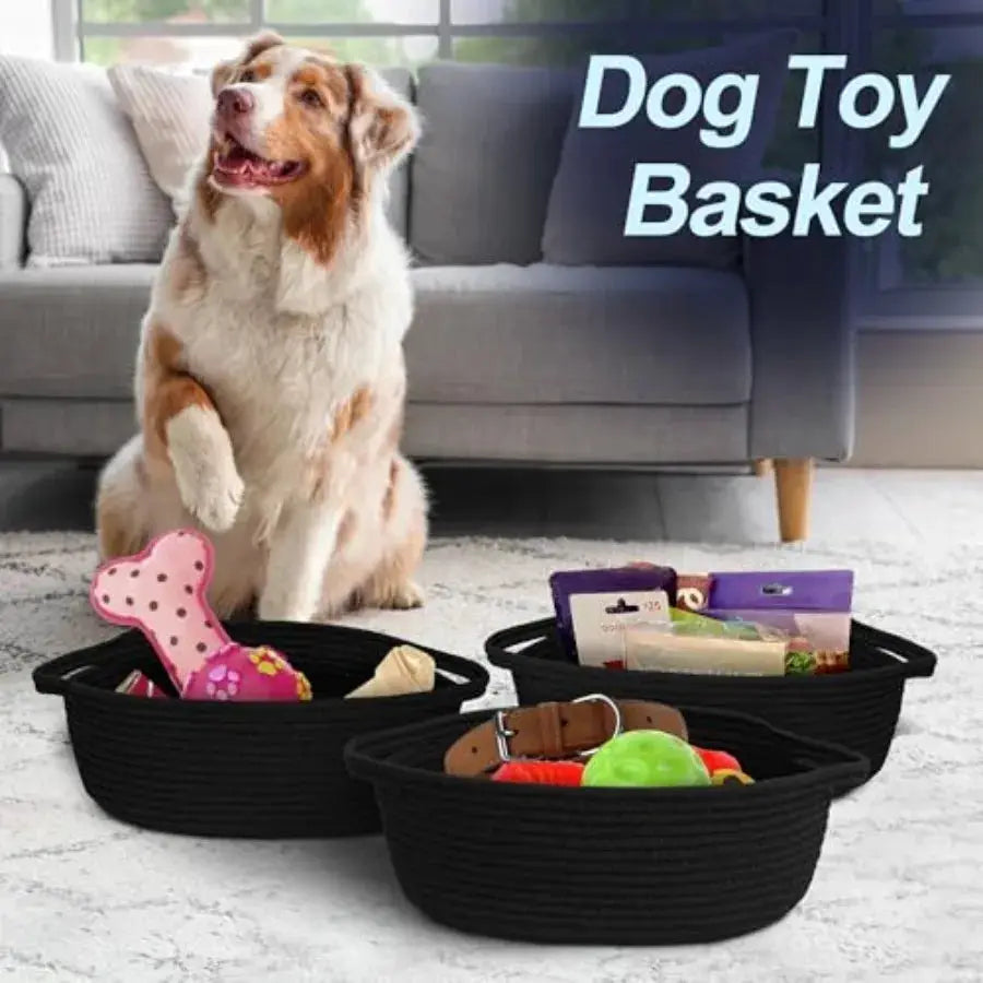 Woven Basket, 13" x 9" x 5" Cute Dog Toy Basket, Soft Cotton Rope Storage Box, Cat Toy Bin, Baskets for Gifts Empty, Small Bask from PriceLows™