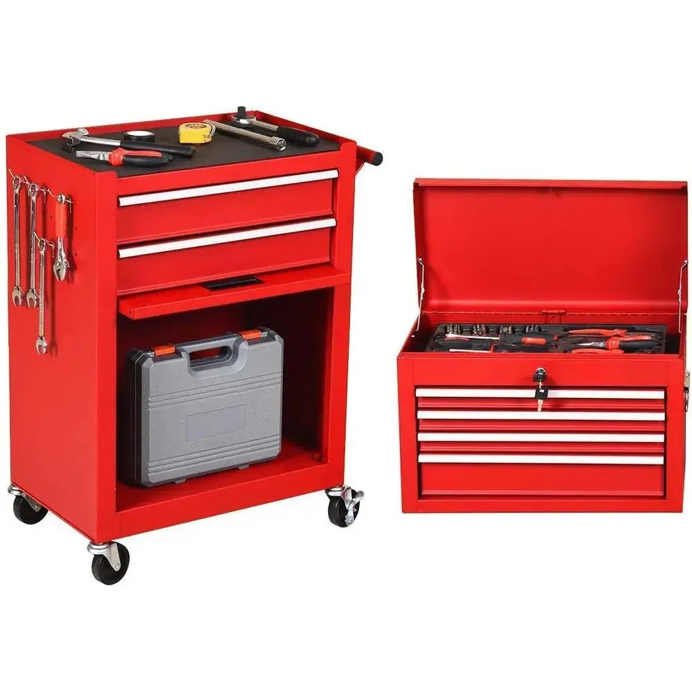 Dual-Layer Rolling Tool Chest with 6-Drawer Set, Removable Organizer, Lockable Storage Cabinet from PriceLows™