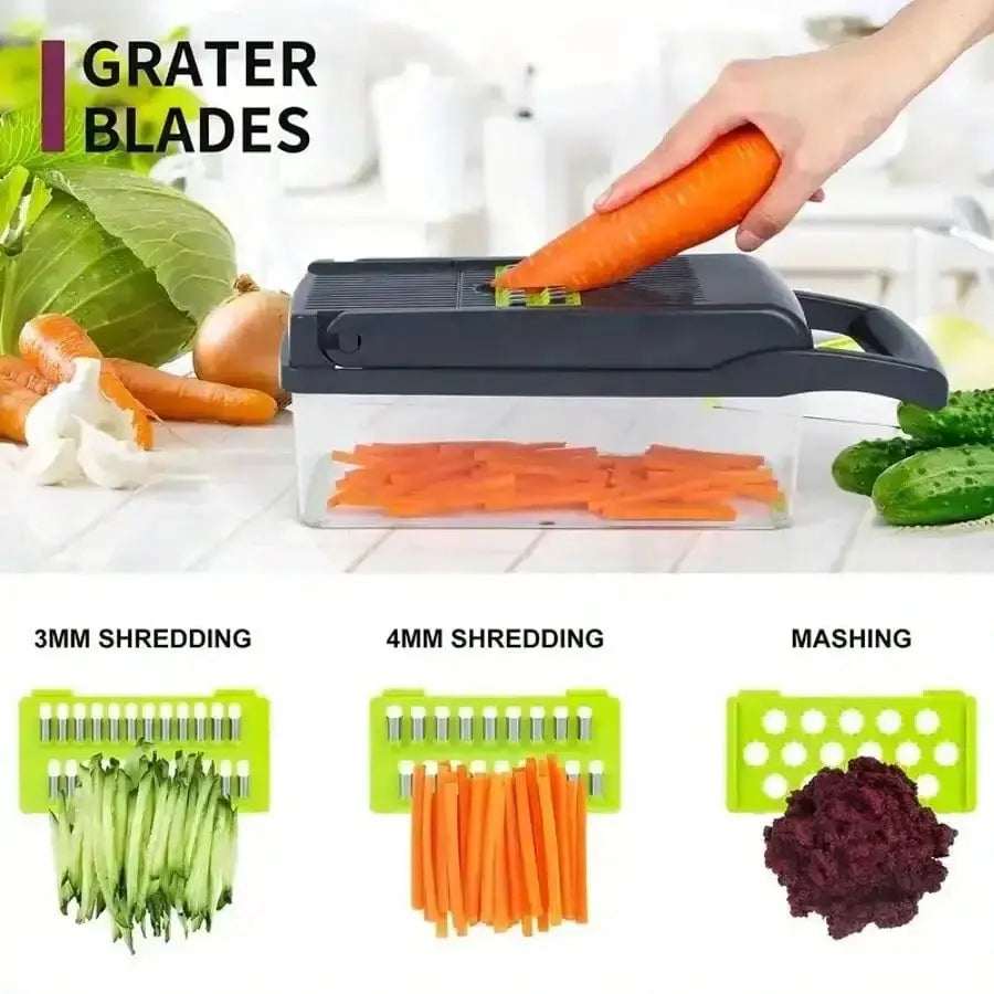 Multi Blade Vegetable Chopper | Stainless Blades | Manual Dicer | Storage Case