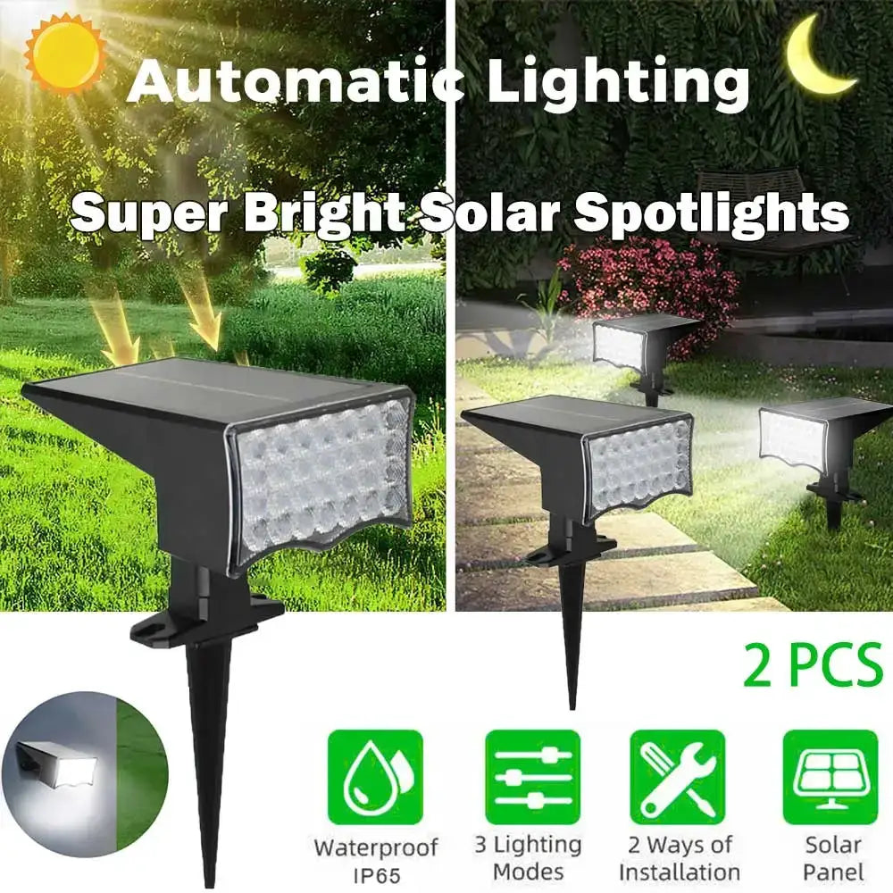 New 2 Pack 28 LED Solar Lawn Lights Outdoor, with Light Sensor, Waterproof Solar Spotlights, Decor for Garden Yard Solar Light from PriceLows™