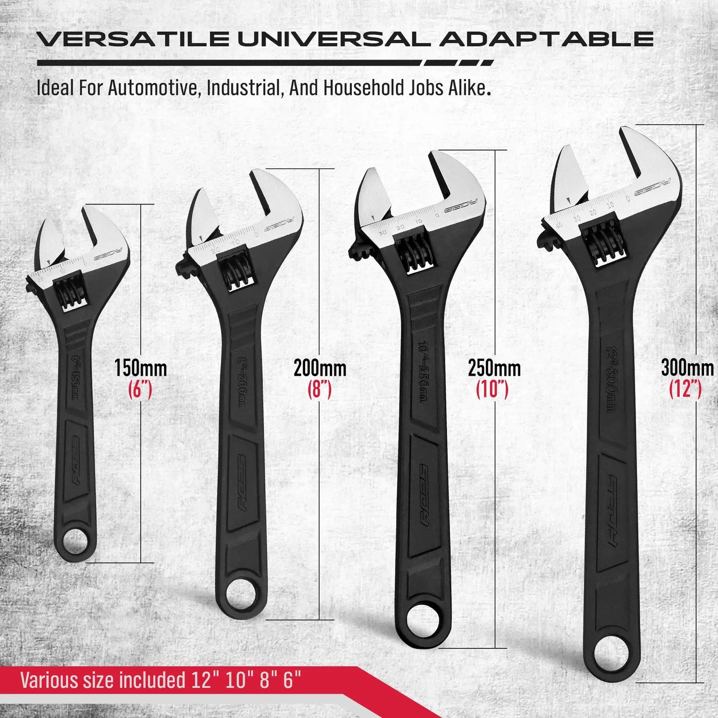 SEDY 4PCS Adjustable Wrench Set, 6/8/10/12 Inch CR-V Steel Spanner with Black Oxide Finish for Auto, Plumbing & Home Repairs from PriceLows™