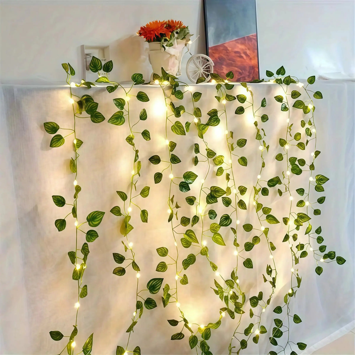 LED Ivy String Lights | Outdoor Plug In | Warm White Bulbs | Garden Decor