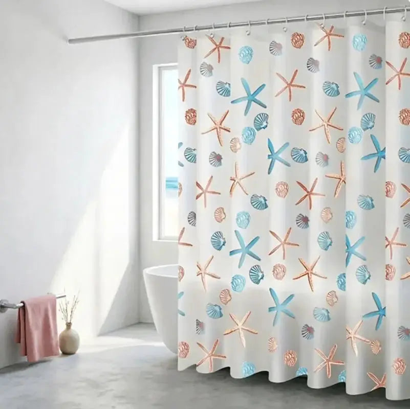 Starfish Seashell Plastic Shower Curtain Liner - Waterproof Bathroom Curtain for Bathtubs, Mildew Resistant Bath Curtain from PriceLows™