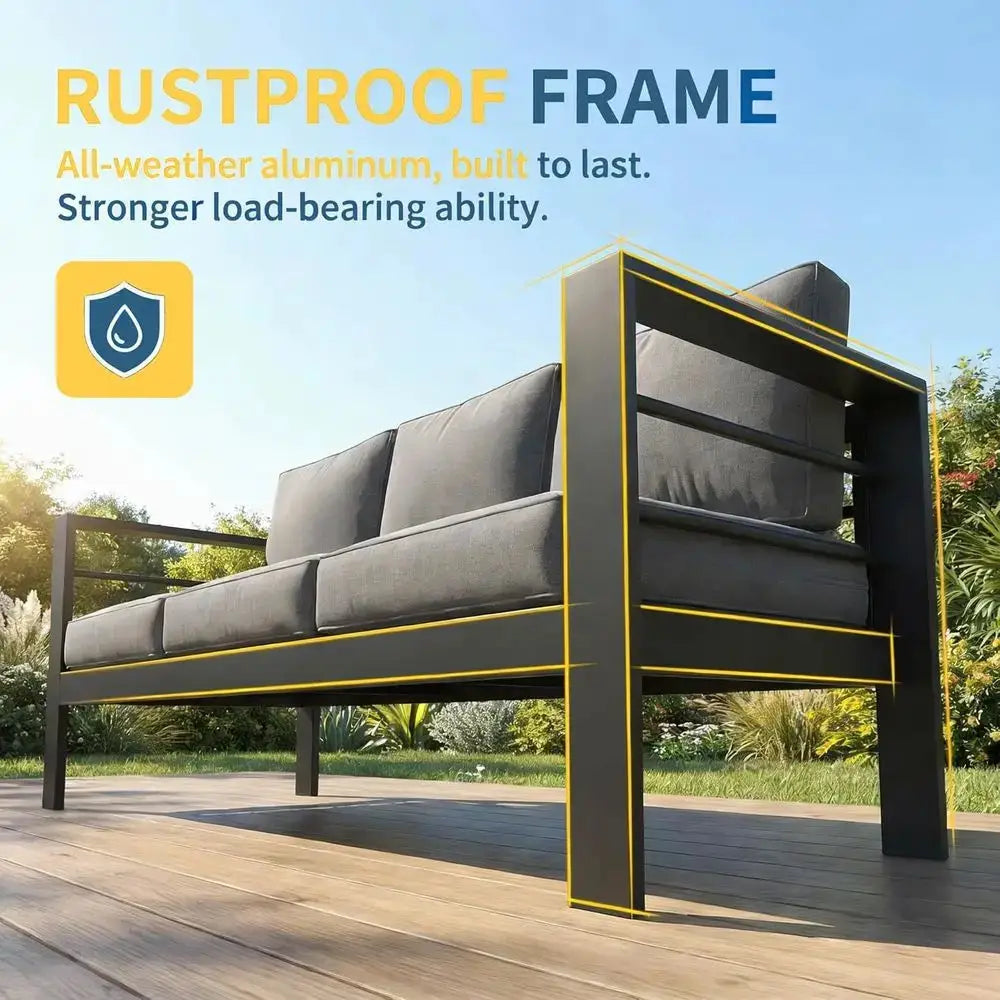All-Weather Oversized Metal Patio Furniture Set with Deep Seating and Wide Armrests, Gray from PriceLows™