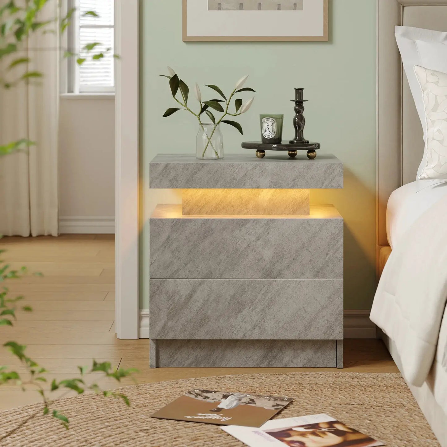 Cubehom LED Nightstands with 2 Drawers, End Table with RGB LED Lights for Bedroom Living Room, White Bedside Table from PriceLows™