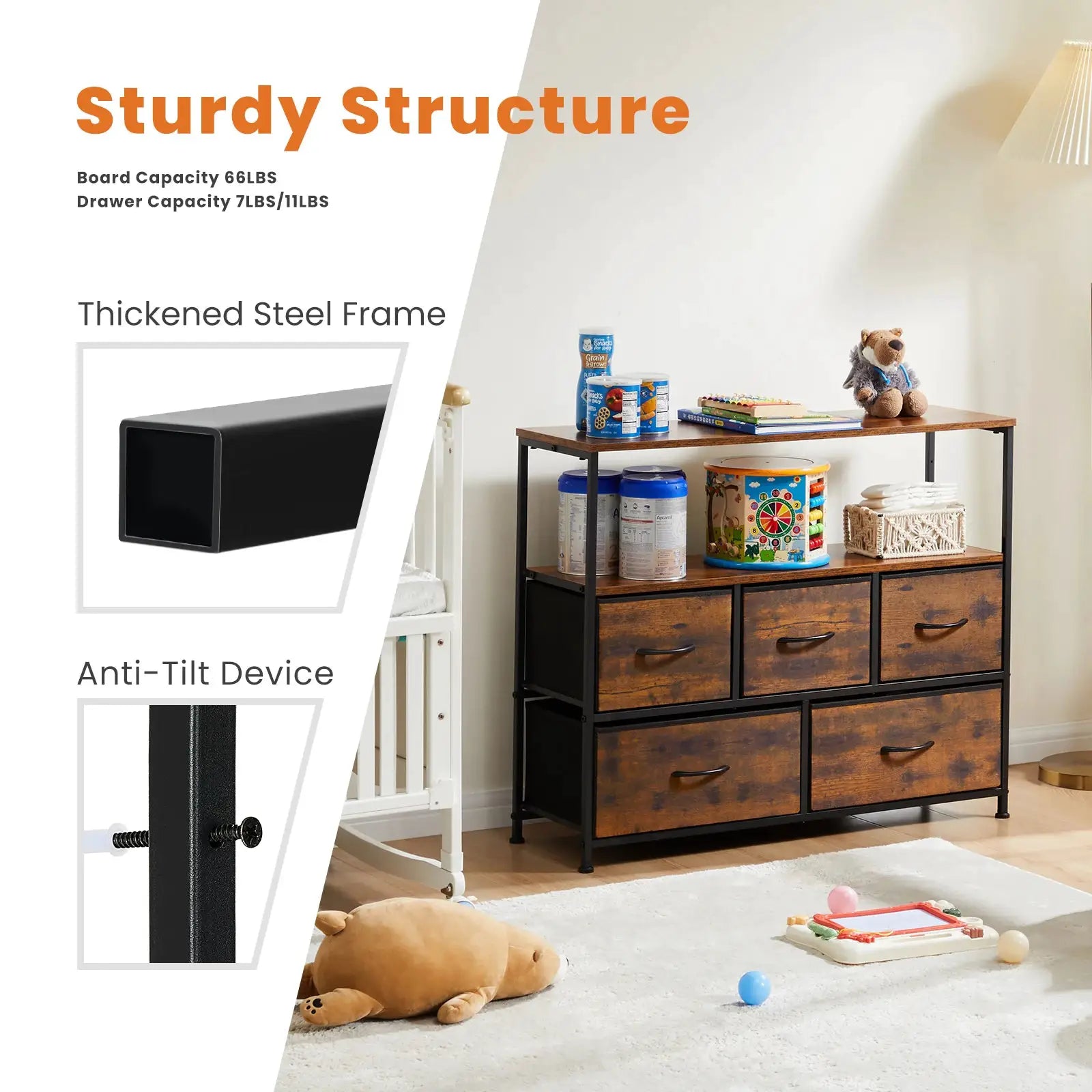 JHK Shoe Cabinet Dresser With 5 Fabric Drawers Toy Storage TV Stand Multilayer Shoe Rack Space Saving Cabinet Of Home Furniture from PriceLows™