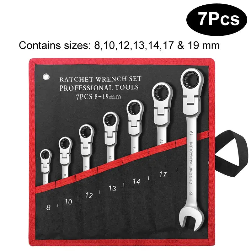 Flex Head Ratcheting Wrench Set,Combination Ended Spanner kits, Chrome Vanadium Steel Hand Tools Socket Key Ratchet Wrench set from PriceLows™