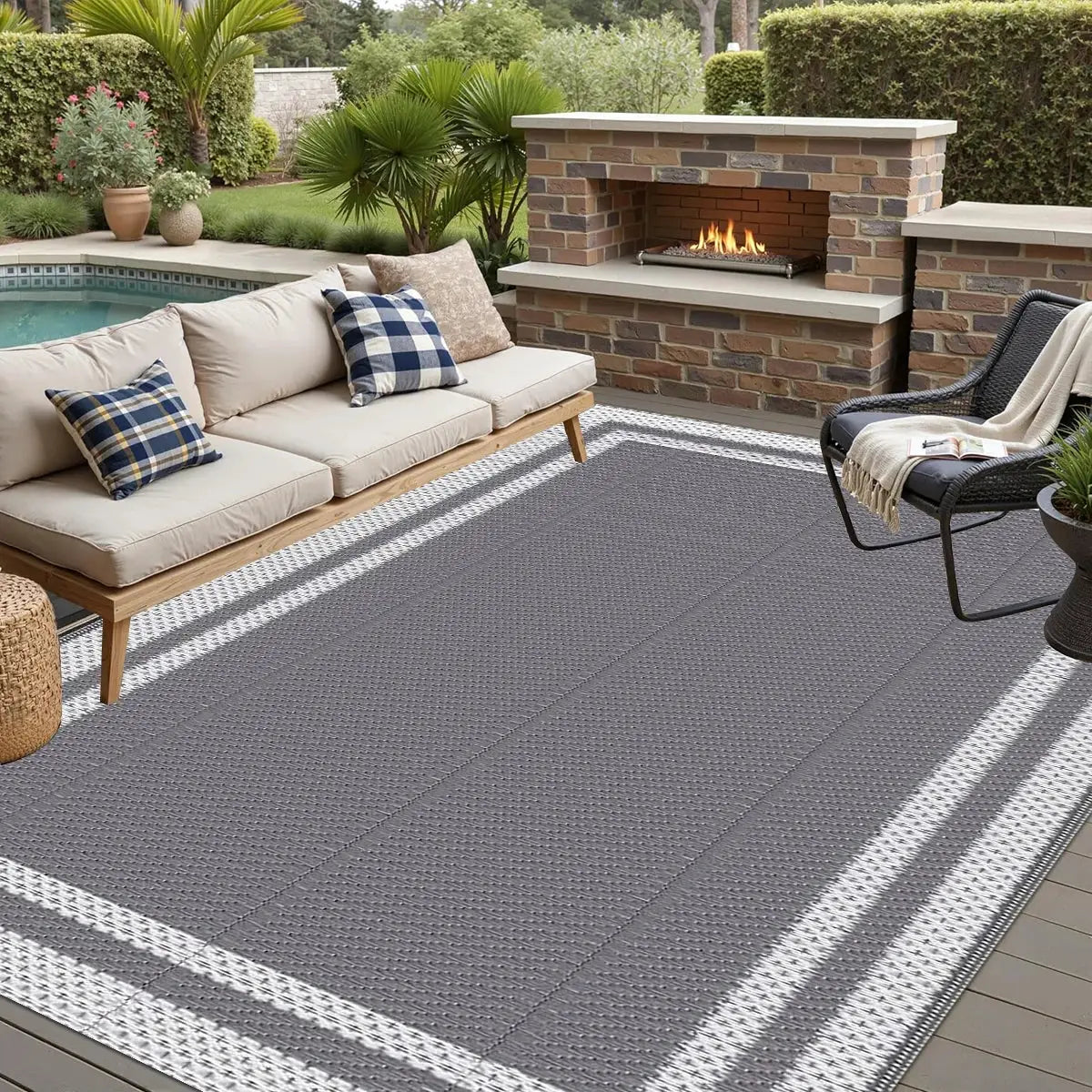Outdoor Waterproof Reversible Plastic Straw Patio Rugs PP Material Double Layer PP Pipe Woven Carpets Family Picnic Mats from PriceLows™