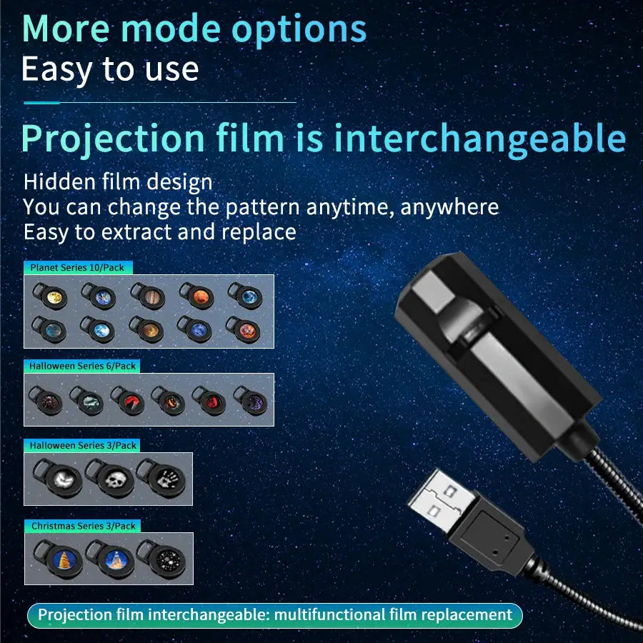USB Projection Lamp | Mini Black Plastic | USB Powered | Switchable Disk