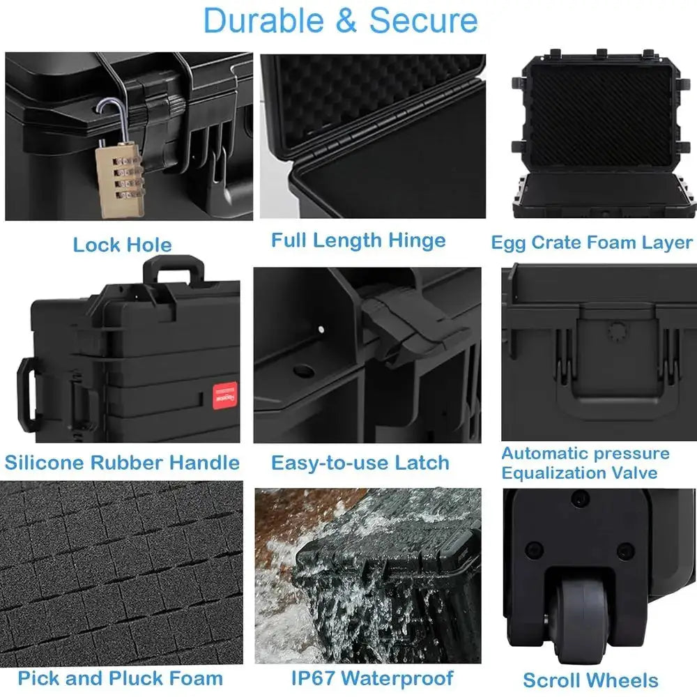 Rolling Hard Case 33x21x14 with Wheels, Customizable Foam, Retractable Handle for Tools, Cameras, and Equipment from PriceLows™