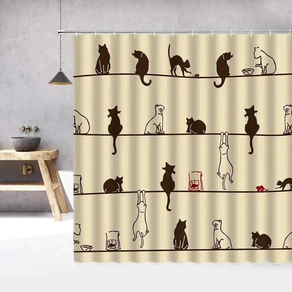 Cartoon Cute Animal Shower Curtain Cat Dog Anime Printed Bathroom Decor 3D Waterproof Bath Fabric Home Curtains For Children from PriceLows™