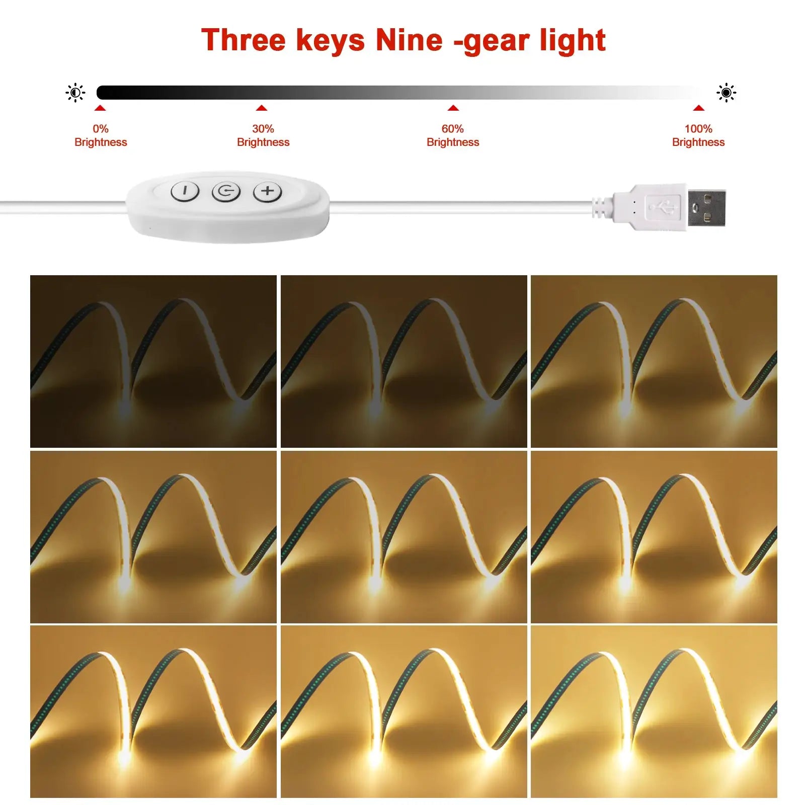 Dimmable COB LED Strip Light 5V USB Flexible LED Tape with Switch 320LEDs High Density Linear Lighting with Adhesive Tape from PriceLows™