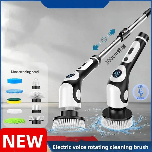 Electric Spin Scrubber | 9 Replaceable Brush Heads | 550 RPM | 3 Adjustable Size