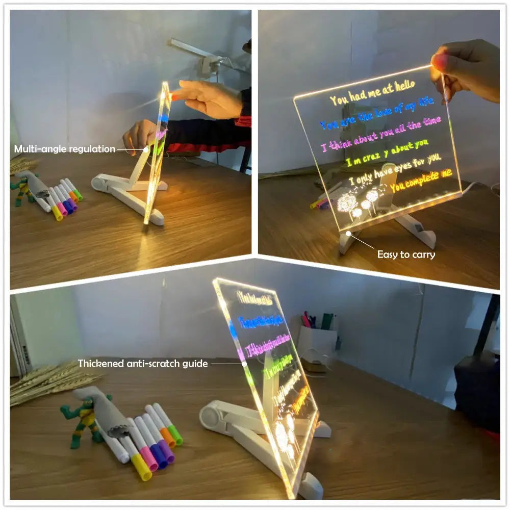 DIY LED Note Board With Night Light Colorful 7 Pens Acrylic Message Board Children‘s Drawing Board For Kids Birthday Gift from PriceLows™