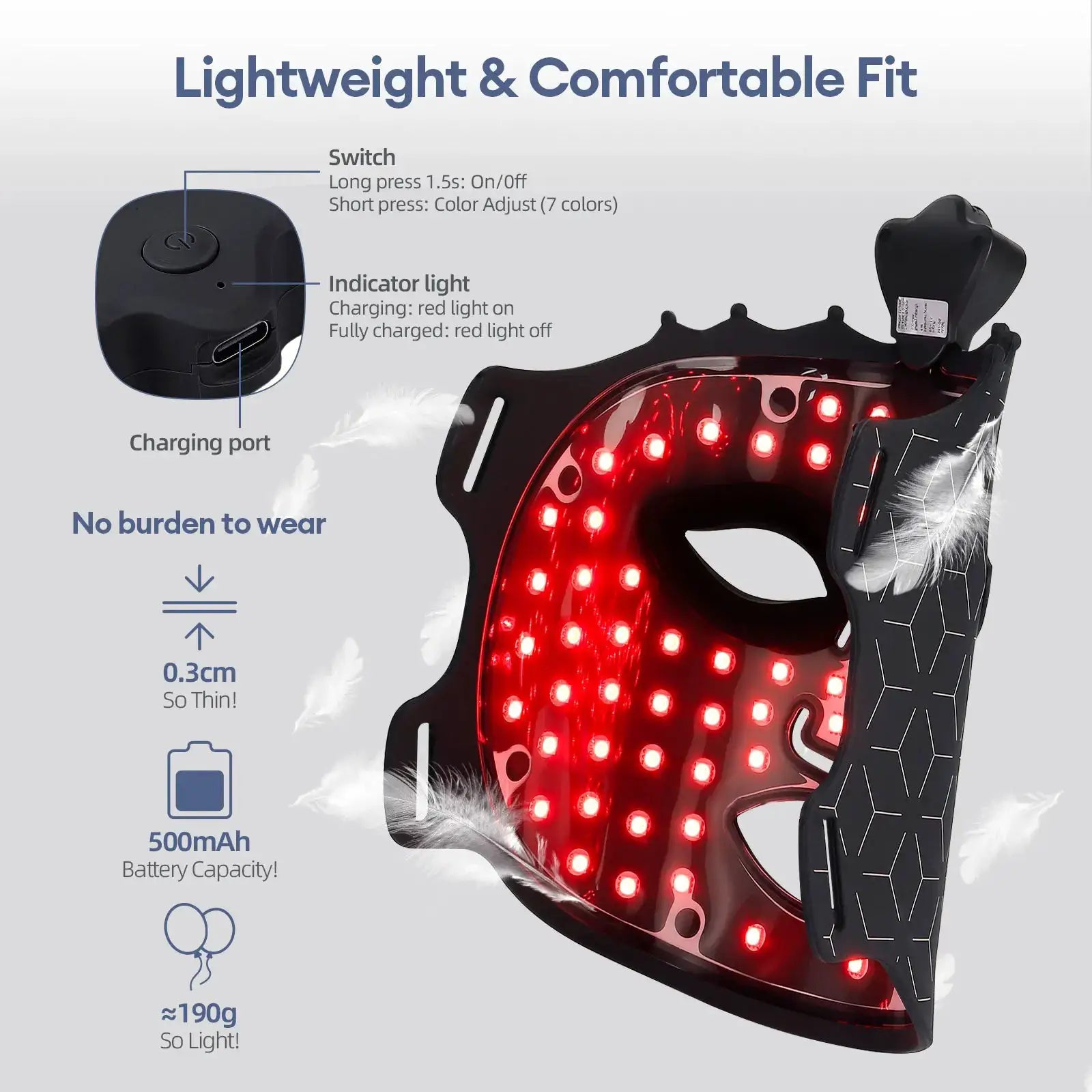 Wireless 3D Flexible Silicone LED Face Mask 7 Color Red Light Photon with Eye Protection Pad Anti Wrinkle Brightening Skin Repair Rejuvenation Facial Beauty Mask from PriceLows™