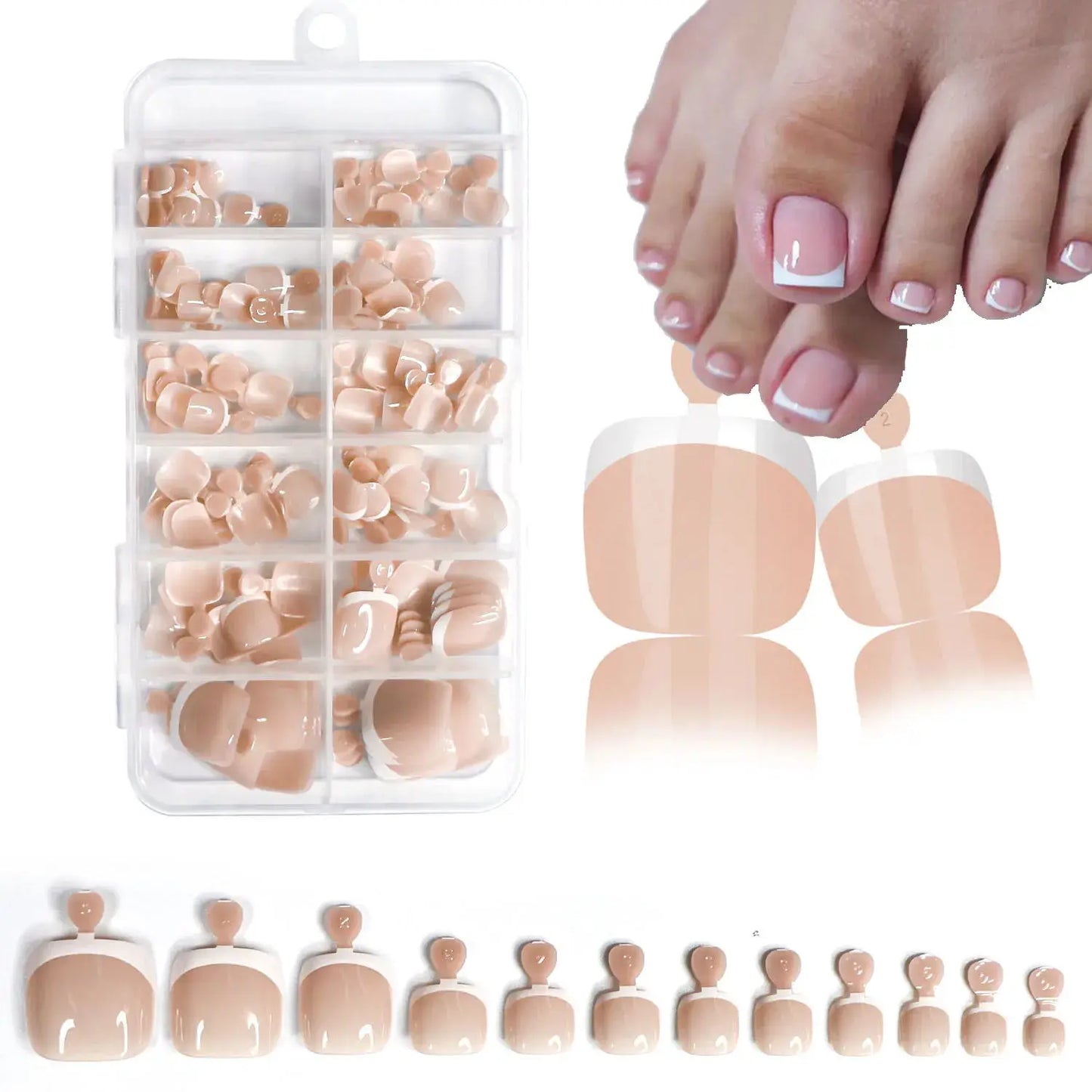 Press On Toenails | Glossy Nude Pink French Tips | 120 Pcs | Size S