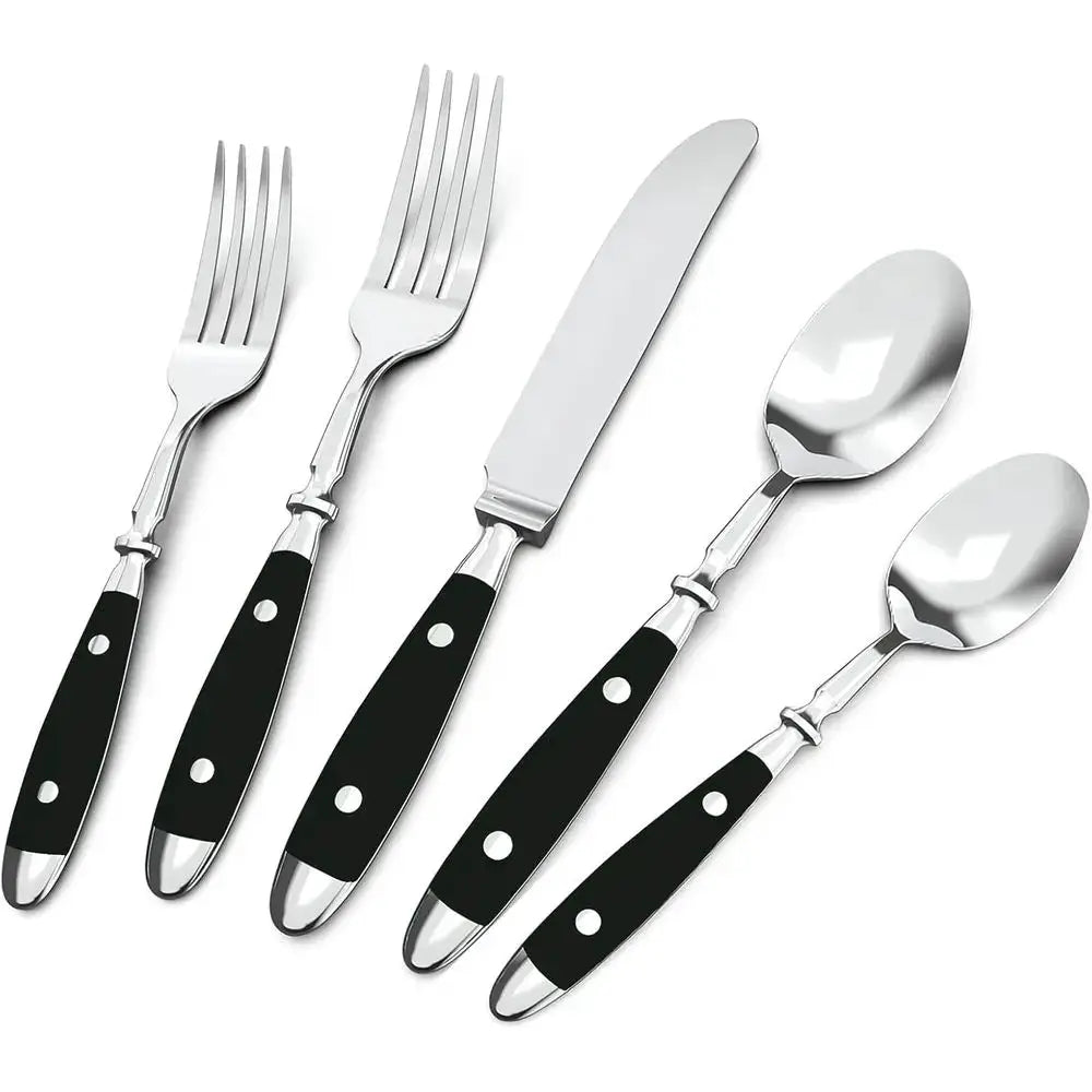 Vintage 20-Piece Stainless Steel Silverware Set with Black Bakelite Handles, Dishwasher Safe for 4-Person Service from PriceLows™