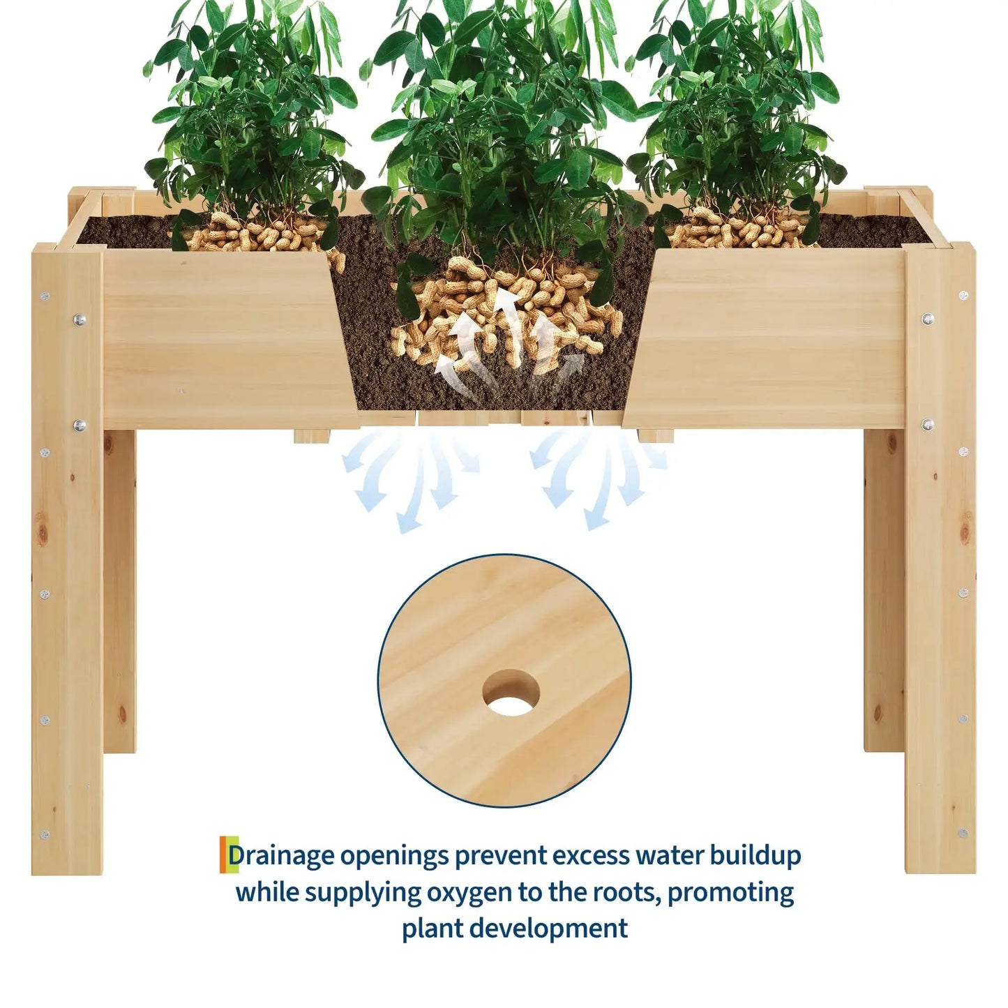 Durable Elevated Wooden Garden Bed with Legs & Hooks, Planter Box with Liner & Drainage Holes for Vegetables, Flowers & Herbs from PriceLows™