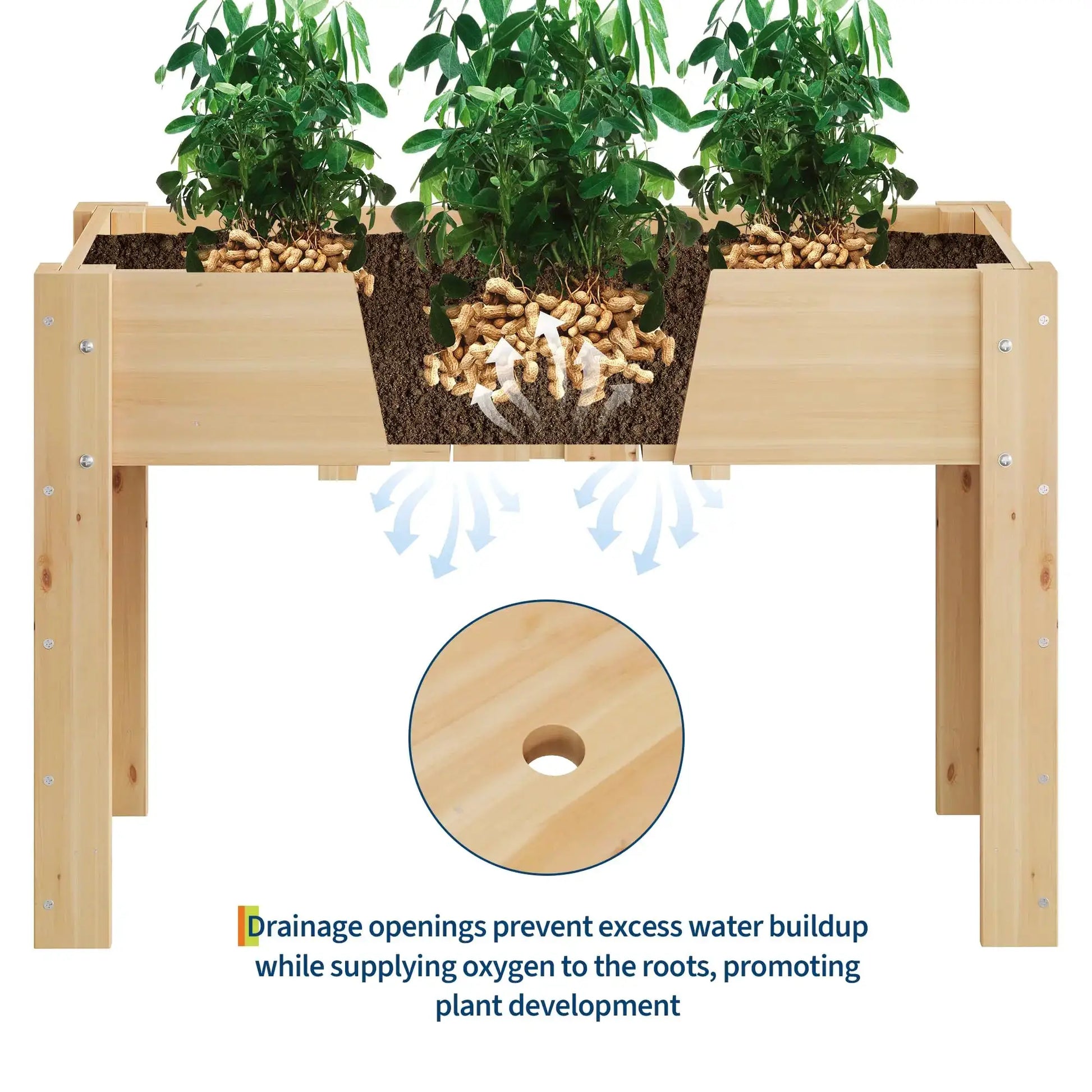 Durable Elevated Wooden Garden Bed with Legs & Hooks, Planter Box with Liner & Drainage Holes for Vegetables, Flowers & Herbs from PriceLows™