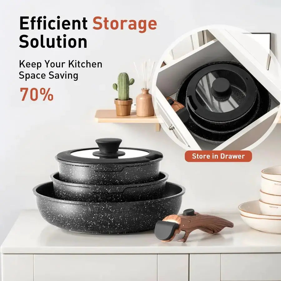 Pcs Pots and Pans Set Non Stick, Nonstick Kitchen Cookware Sets Detachable Handle, Induction Pots and Pans Set with Removable Ha from PriceLows™