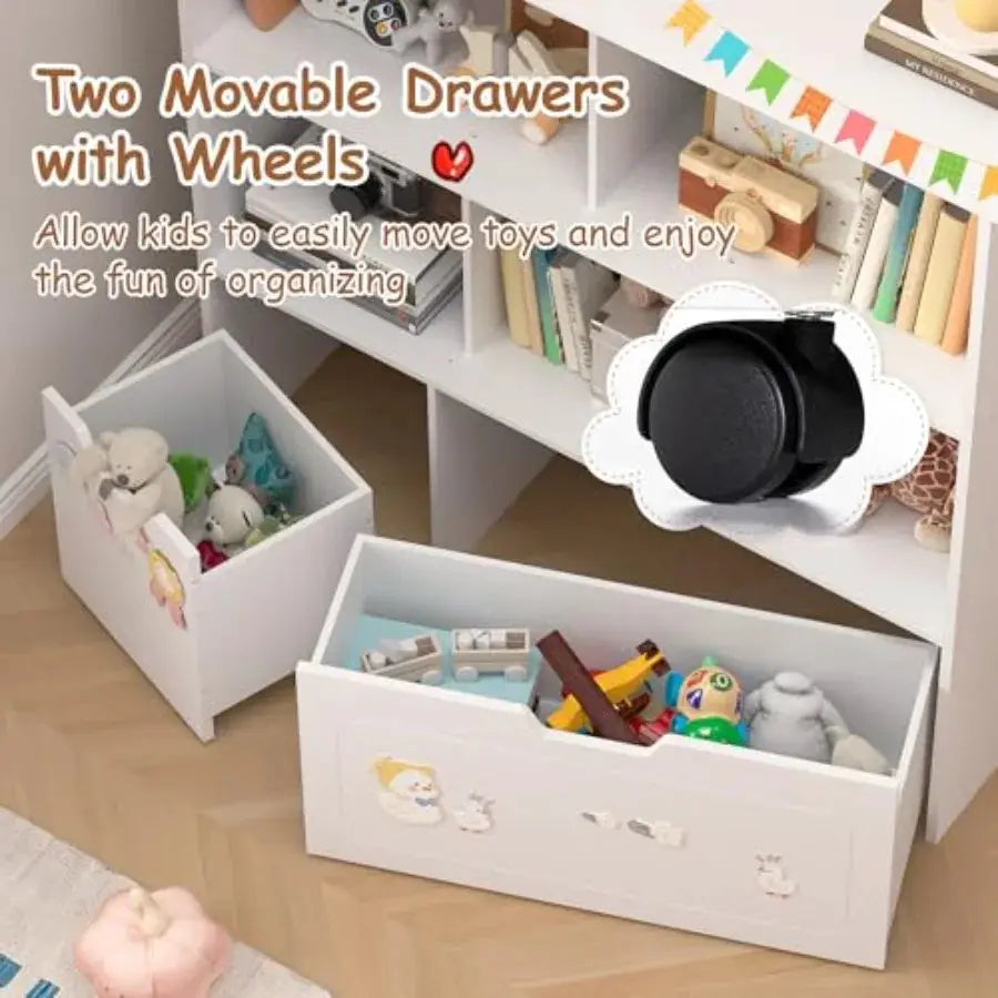 Toy Storage Organizer with 2 Movable Drawers 3-Shelf Bookcase 's Toy Chest Cabinet for Playroom Bedroom Daycare Nursery School from PriceLows™