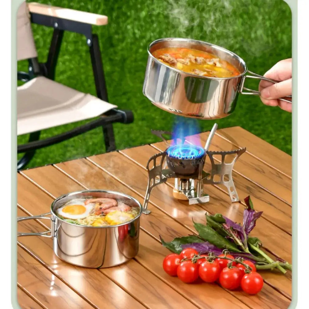 12PCS Adventure Camp Cook Set Camping Pots and Pans Family Cookset Non-toxic 304 Stainless Steel Kitchenware Set Foldable from PriceLows™