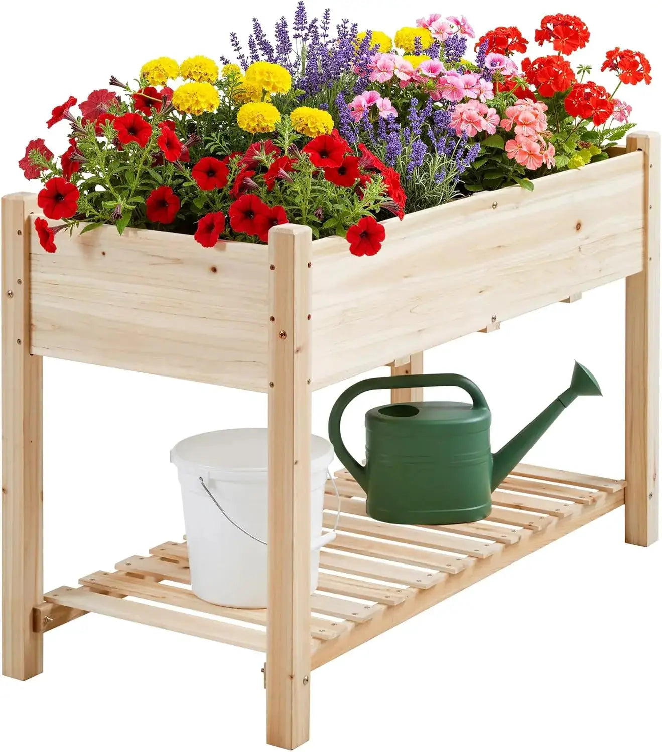 Wooden Raised Garden Bed with Legs & Shelf - 47x23x32in Elevated Planter Box for Vegetables, Flowers, Herbs, Patio, Backyard from PriceLows™