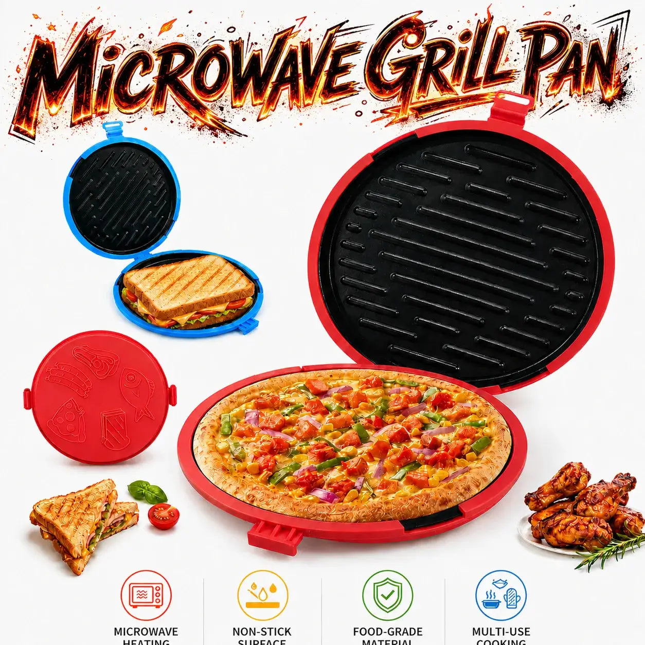 Microwave Grill Pan | Nonstick Coating | With Lid | Round Crisper Plate