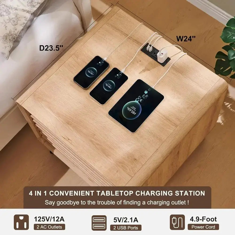 24 Nightstand with Storage Station, Modern End Table with 2 Drawers, Wooden Side Table for Living Room, Bedroom, or Office in Na from PriceLows™