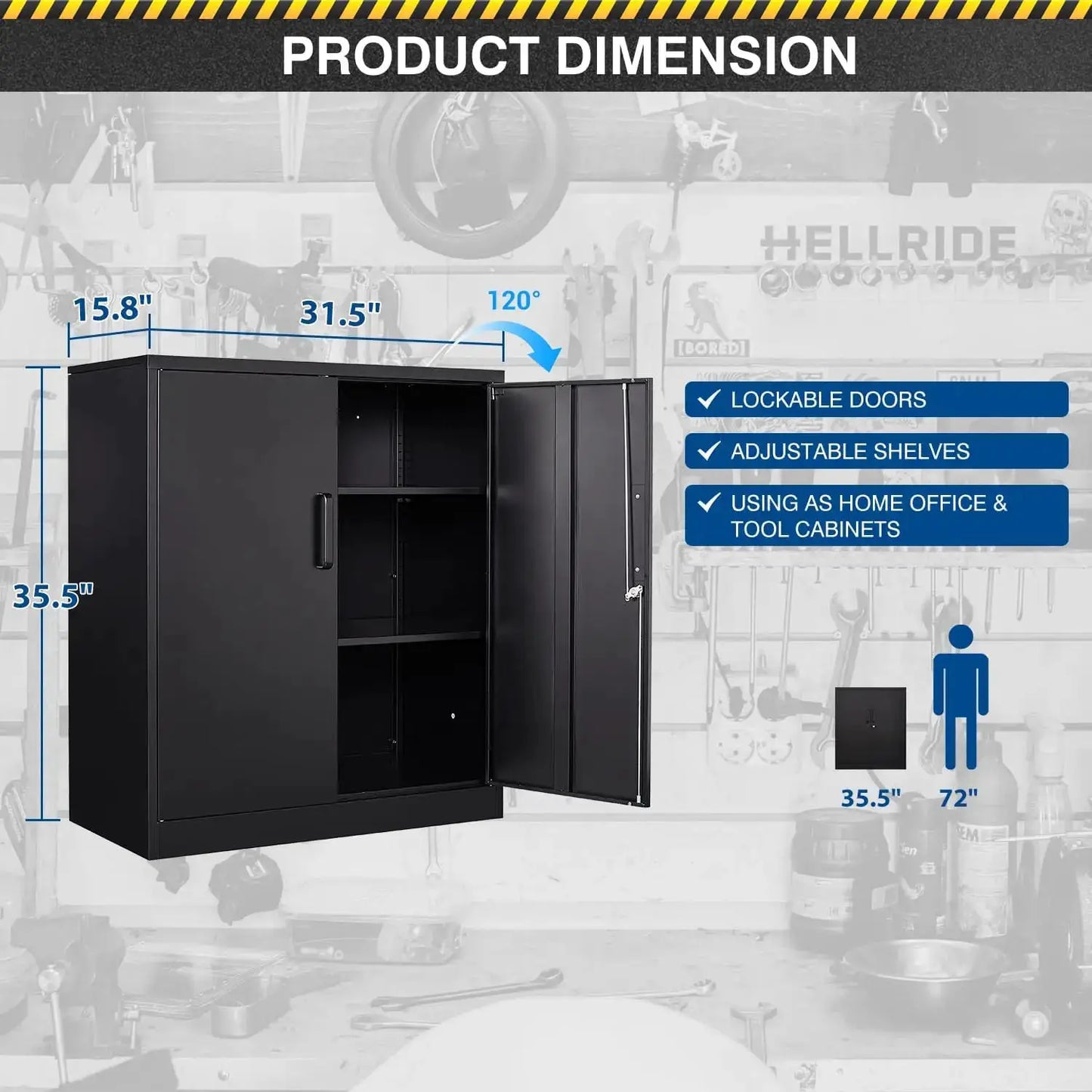 36" Steel Storage Cabinet with Lockable Doors and Adjustable Shelves, Black for Home Office Garage from PriceLows™