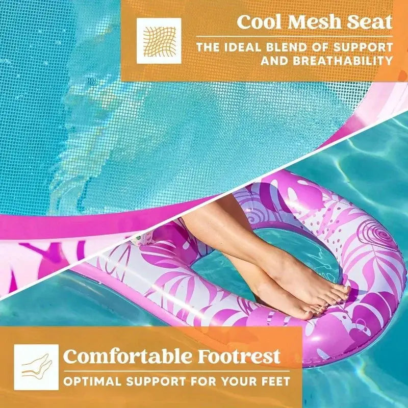Inflatable Pool Lounger | Pink Tropical Leaves Design | PVC Material | One Size