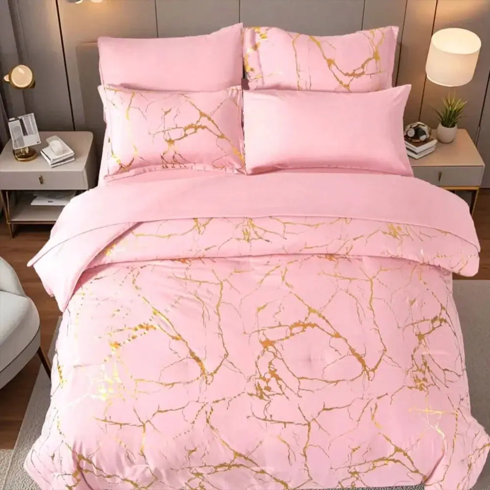 And Gilded Comforter Sets Queen, 7 Pcs 100 Microfiber, Soft And Comfortable Summer Bedding Set, Hotel Bedroom Room Decor,Bed In from PriceLows™
