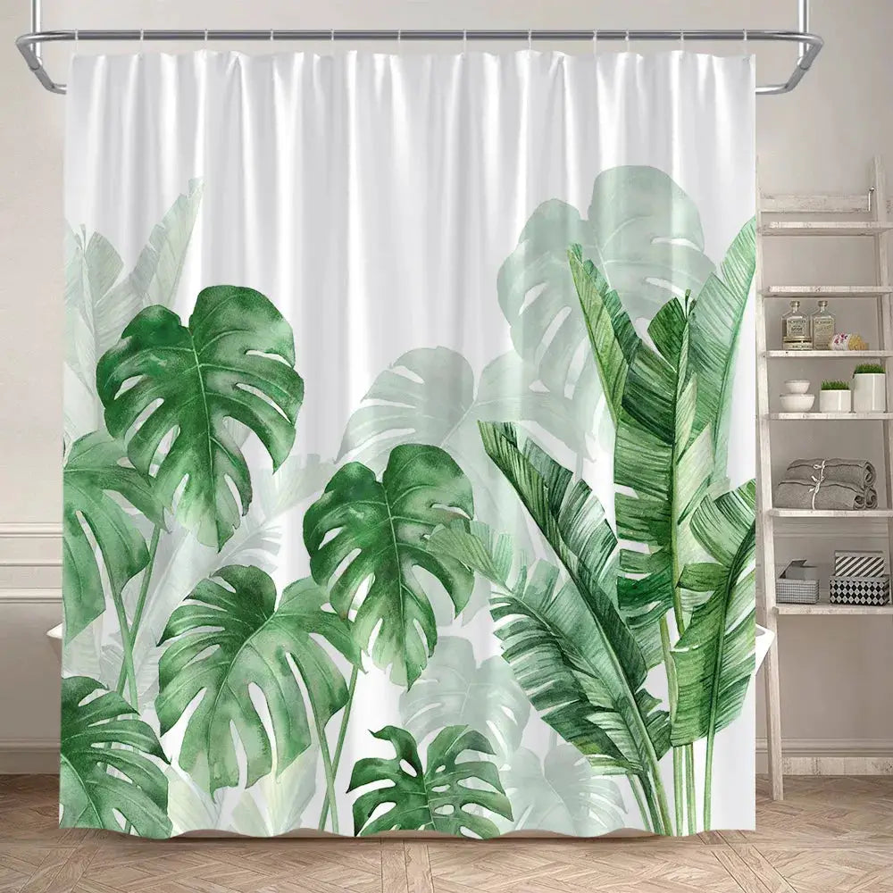 Tropical Leaves Shower Curtain Green Palm Leaf Monstera Plant Bath Curtains Set Polyester Fabric Home Bathroom Decor with Hooks from PriceLows™