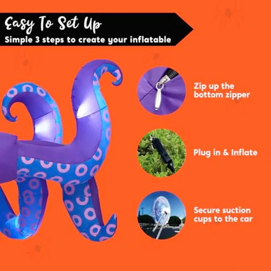Halloween Inflatable Trunk Decor | Black Octopus Tentacles | LED Lights