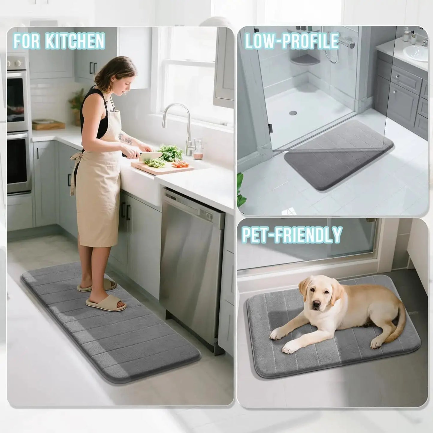 Memory Foam Bath Mat Set 3 Pieces - Super Soft Absorbent Quick Dry Non Slip Bathroom Rug for Tub Shower Vanity Toilet Base Gray from PriceLows™