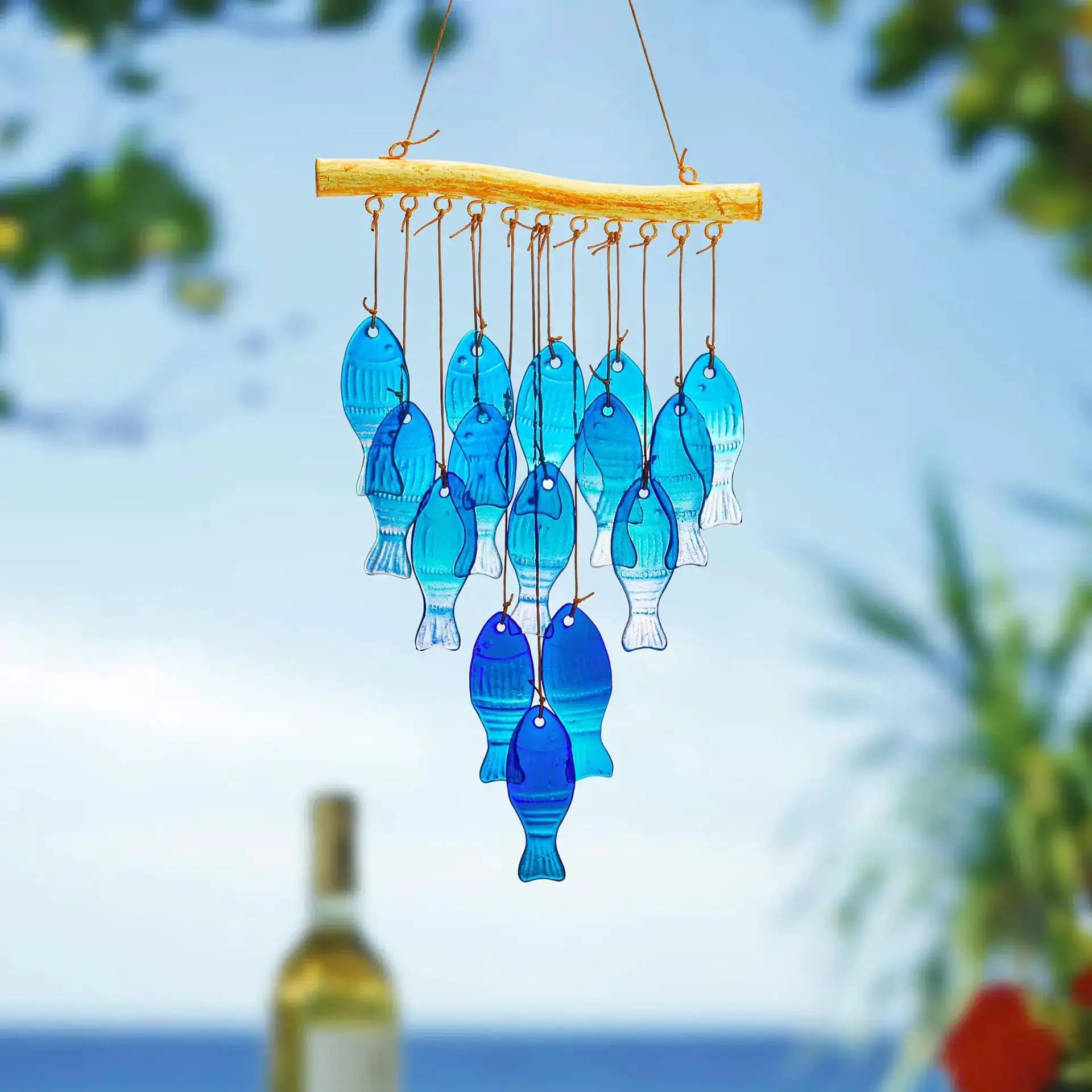 Blue Glass Sea Wind Chime, Handmade Fish-shaped Wind Chime from PriceLows™
