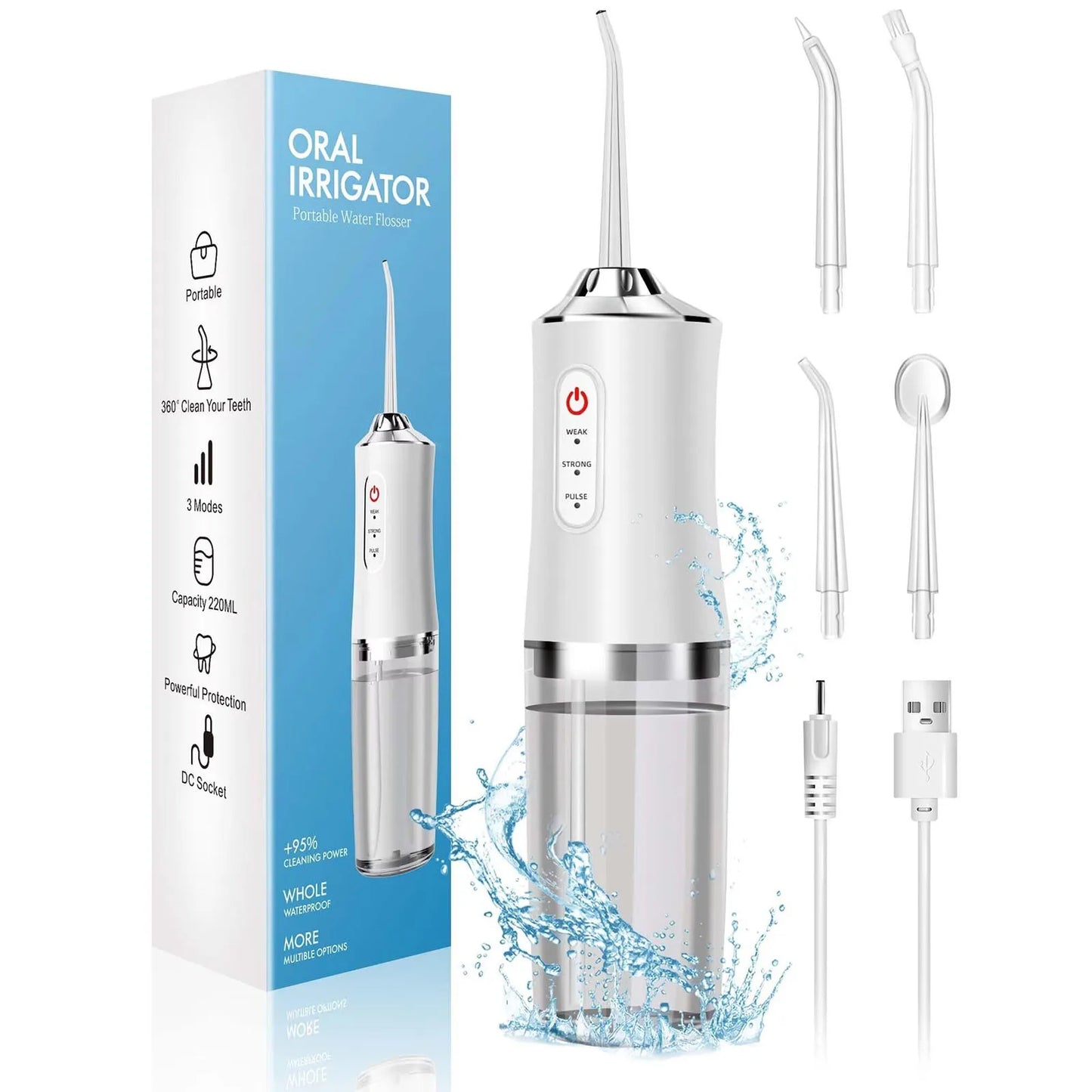 Water Flosser | IPX7 Waterproof | Ultrasonic Jet 3 Cleaning Modes | One Size