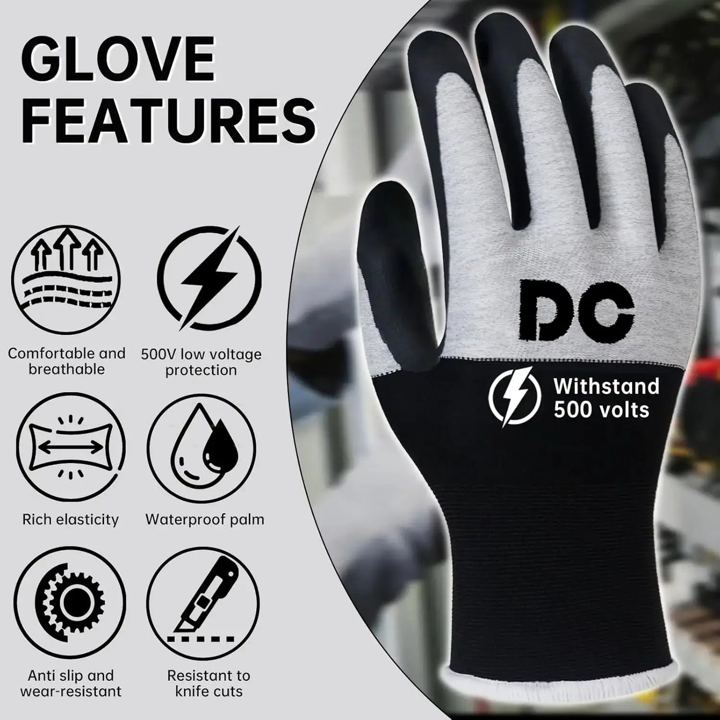 500V Insulated Electrician Gloves Touch-Screen, Flame Retardant Rubber Non-slip Work Gloves for Shock Prevention, Large from PriceLows™
