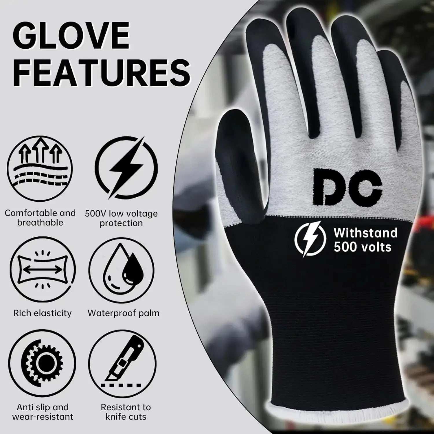 500V Insulated Electrician Gloves Touch-Screen, Flame Retardant Rubber Non-slip Work Gloves for Shock Prevention, Large from PriceLows™