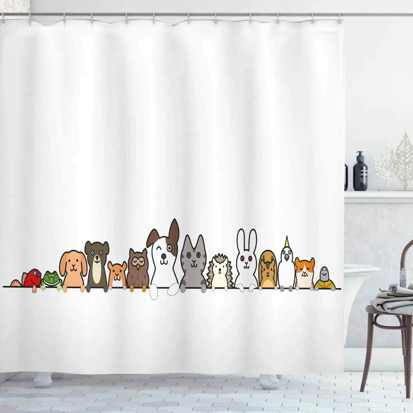 Cartoon Cute Animal Shower Curtain Cat Dog Anime Printed Bathroom Decor 3D Waterproof Bath Fabric Home Curtains For Children from PriceLows™