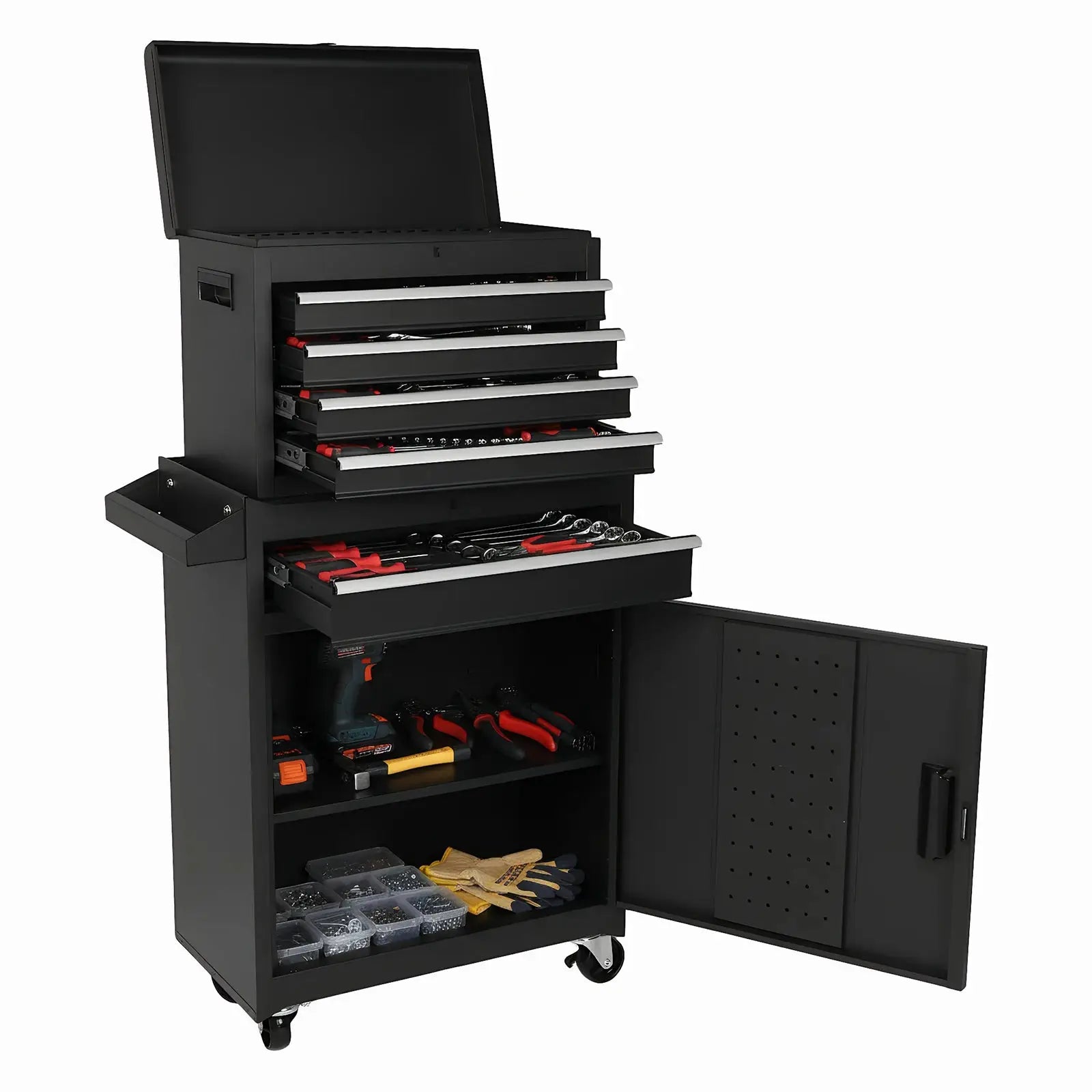 Professional Storage Cabinet with Double Door & Wheels Multi-Purpose Storage Organizer Large Capacity for Garage Tool Room from PriceLows™