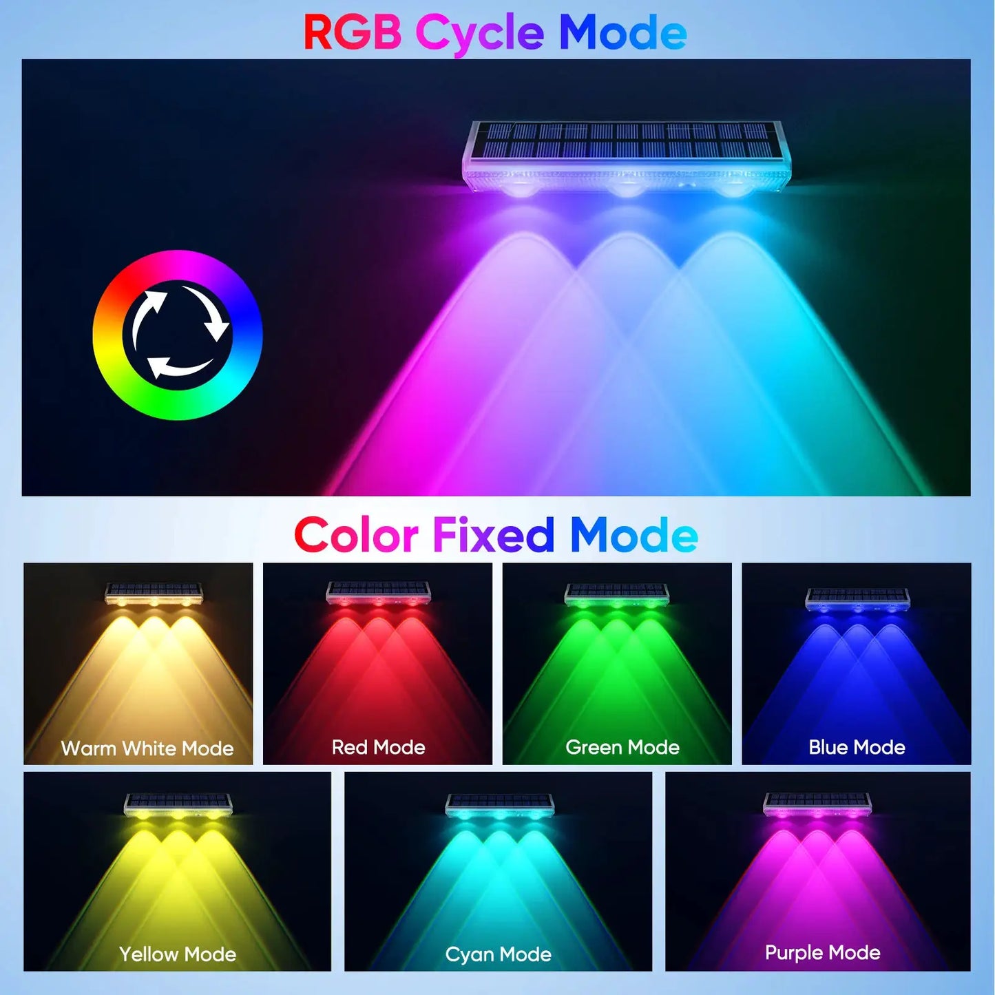Quality Solar LED Fence Light IP66 Waterproof Auto ON OFF Warm White & 6 Colors & RGB Modes Solar Wall Lamp for Backyard Outside from PriceLows™