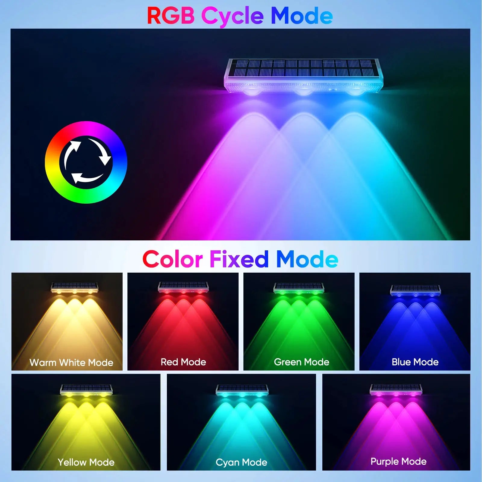 Quality Solar LED Fence Light IP66 Waterproof Auto ON OFF Warm White & 6 Colors & RGB Modes Solar Wall Lamp for Backyard Outside from PriceLows™