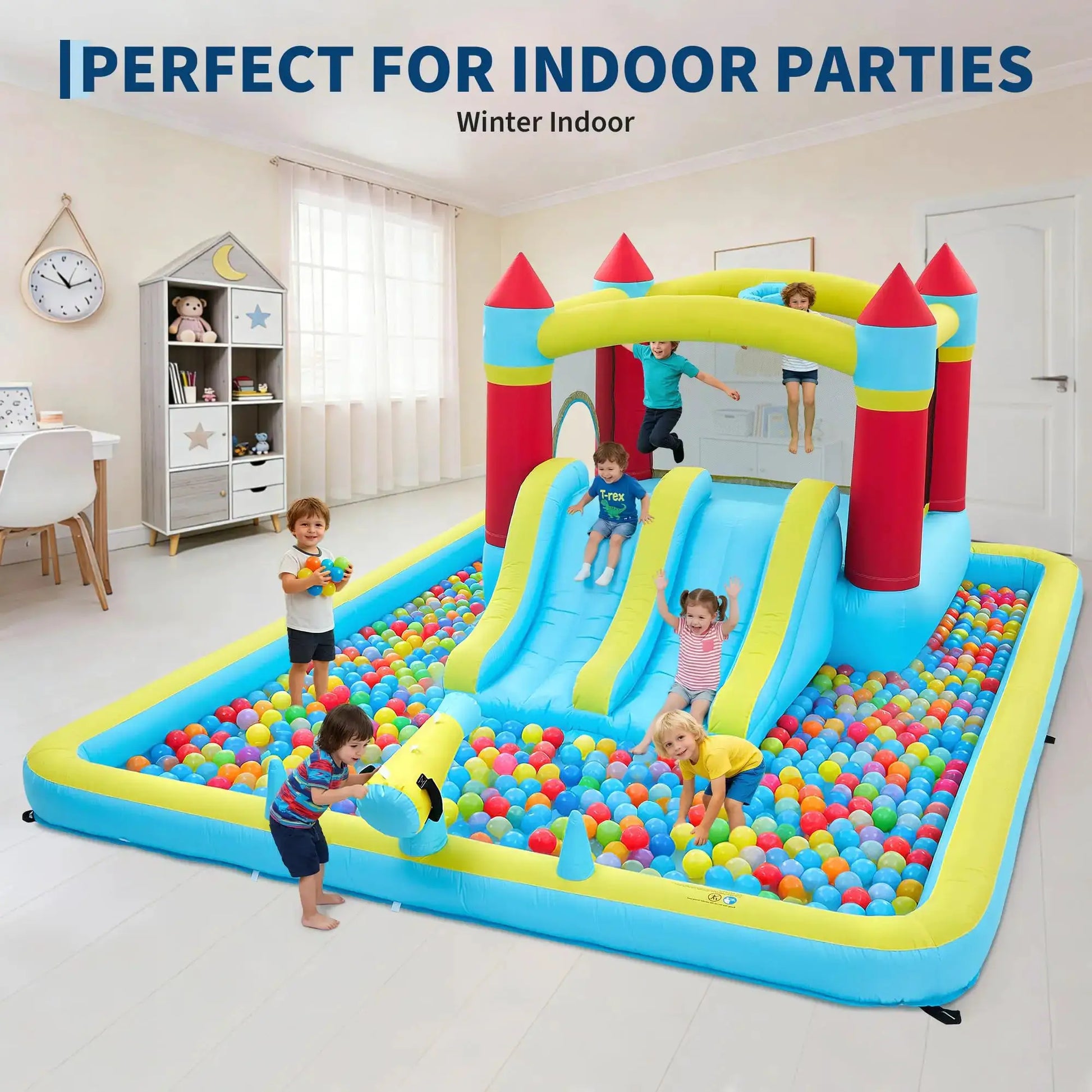 14FT Inflatable Bounce House Jump House For Kids With Slide, 350W Blower, 7-in-1 Indoor Outdoor Water Park Splash Pool from PriceLows™